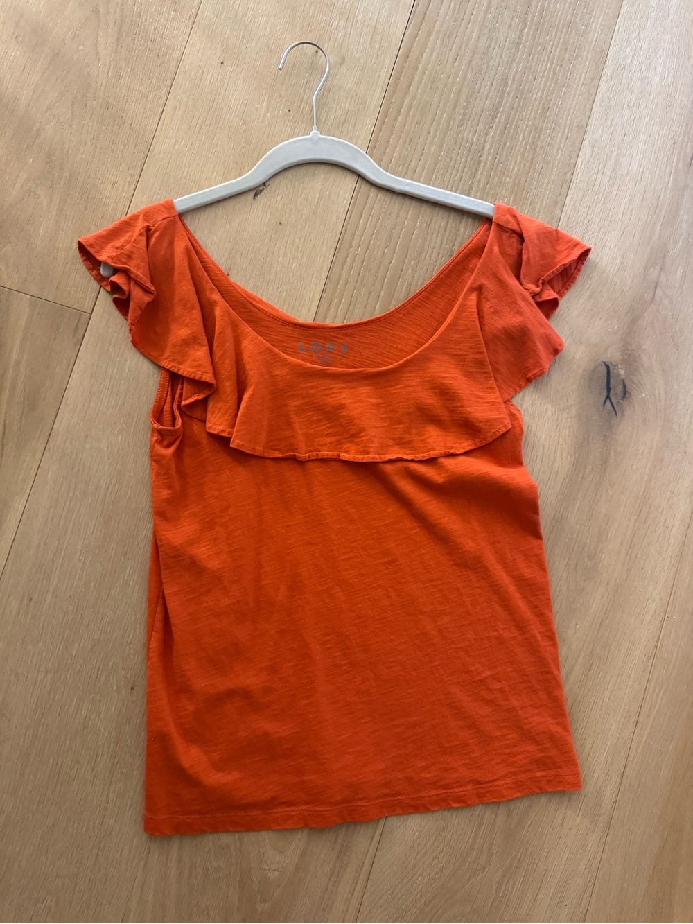 Loft Ruffle Scoop Neck Top - Orange